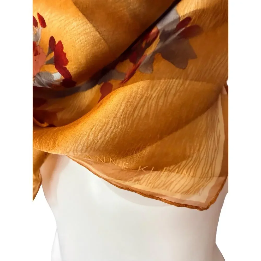 Vintage Anne Klein Silk Floral Scarf NWT Gold Cherry Blossom Square 34x34